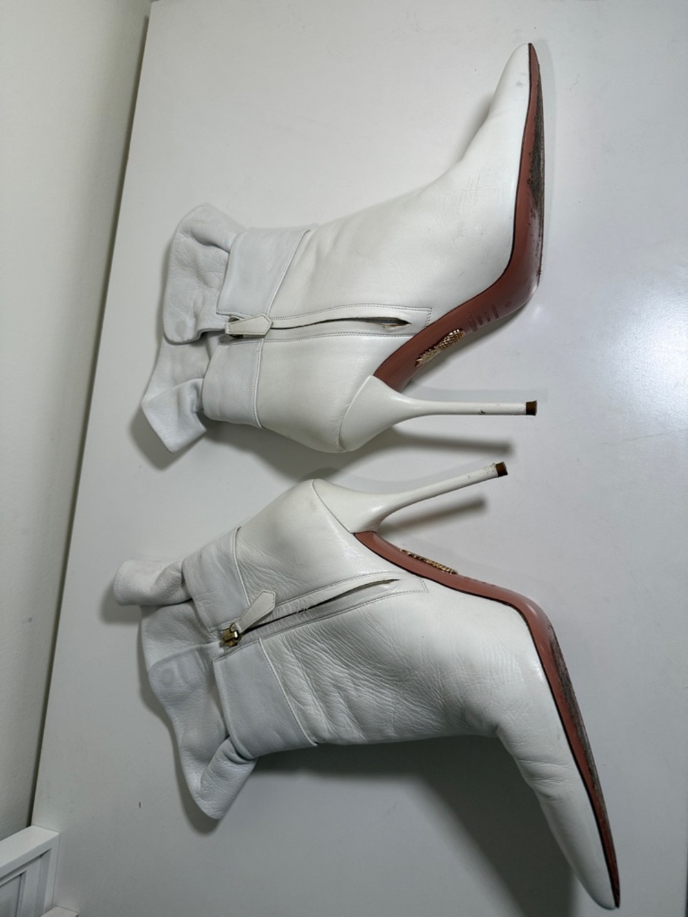 Aquazzura White Pointed-Toe Stiletto Ankle Boots with Buckle Strap, size 40 - Picture 9 of 16